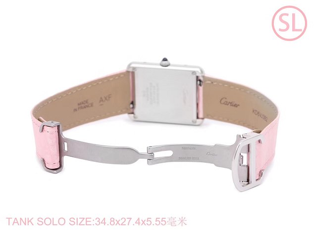Cartier tank quartz watch diamond medium crocodile leather W6200003 pink