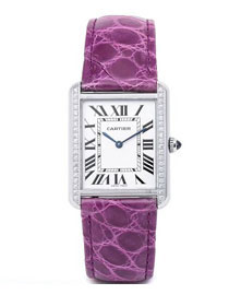 Cartier tank quartz watch diamond medium crocodile leather W6200003 purple