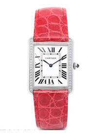 Cartier tank quartz watch diamond medium crocodile leather W6200003 red