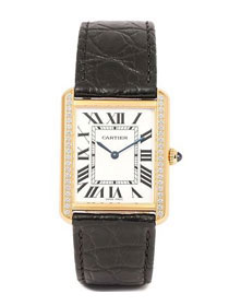 Cartier tank quartz watch diamond medium crocodile leather WA520301 black