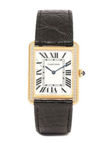 Cartier tank quartz watch diamond medium crocodile leather WA520301 black