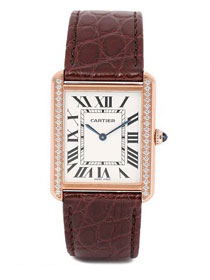 Cartier tank quartz watch diamond medium crocodile leather WA520301 coffee