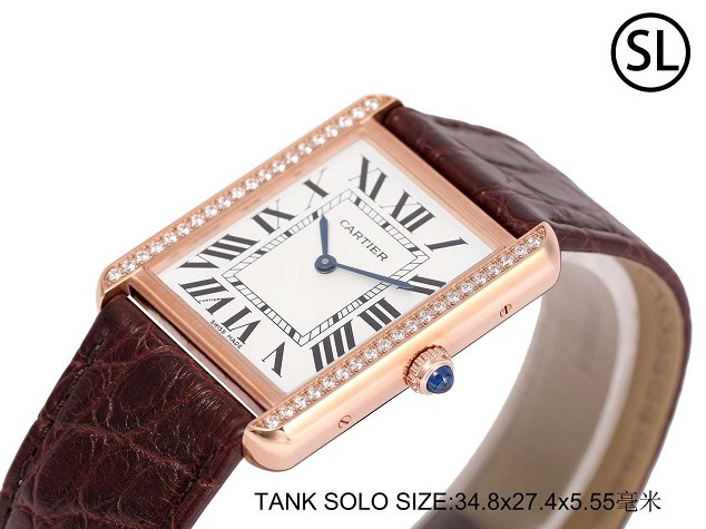 Cartier tank quartz watch diamond medium crocodile leather WA520301 coffee