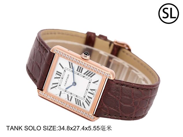 Cartier tank quartz watch diamond medium crocodile leather WA520301 coffee