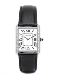 Cartier tank quartz watch diamond medium togo leather WSTA0129 black