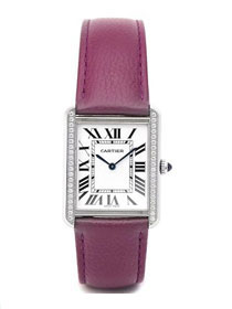 Cartier tank quartz watch diamond medium togo leather WSTA0129 purple