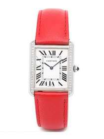 Cartier tank quartz watch diamond medium togo leather WSTA0129 red