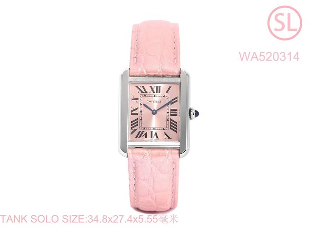Cartier tank quartz watch medium crocodile leather WA520314 pink