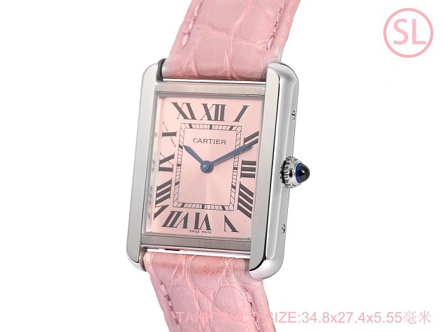 Cartier tank quartz watch medium crocodile leather WA520314 pink