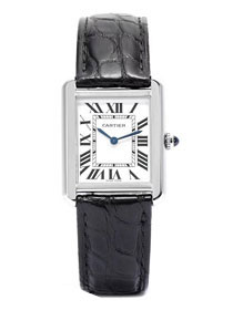 Cartier tank quartz watch small crocodile leather W5200005 black