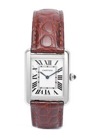 Cartier tank quartz watch small crocodile leather W5200005 coffee