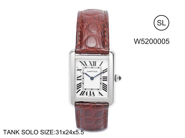 Cartier tank quartz watch small crocodile leather W5200005 coffee