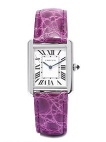 Cartier tank quartz watch small crocodile leather W5200005 purple