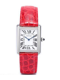 Cartier tank quartz watch small crocodile leather W5200005 red