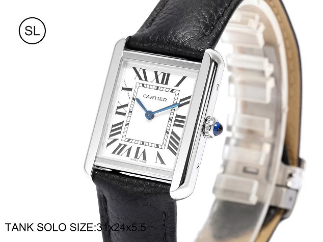 Cartier tank quartz watch small togo leather WSTA0030 black