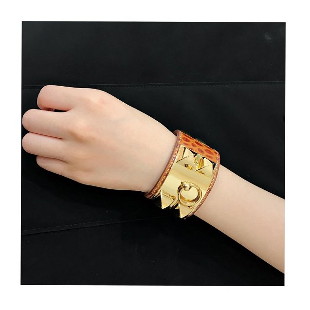 Herems crocodile leather CDC bracelet H109025 coffee