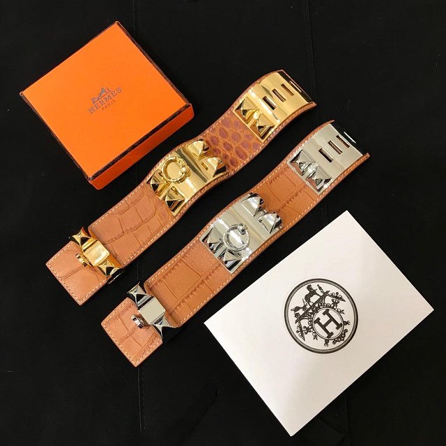 Herems crocodile leather CDC bracelet H109025 coffee