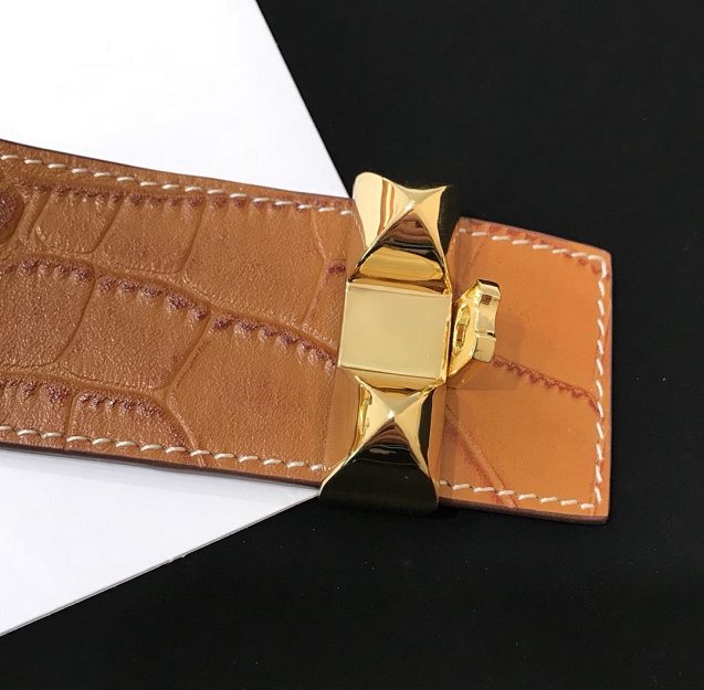 Herems crocodile leather CDC bracelet H109025 coffee