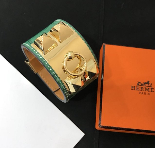 Herems crocodile leather CDC bracelet H109025 green