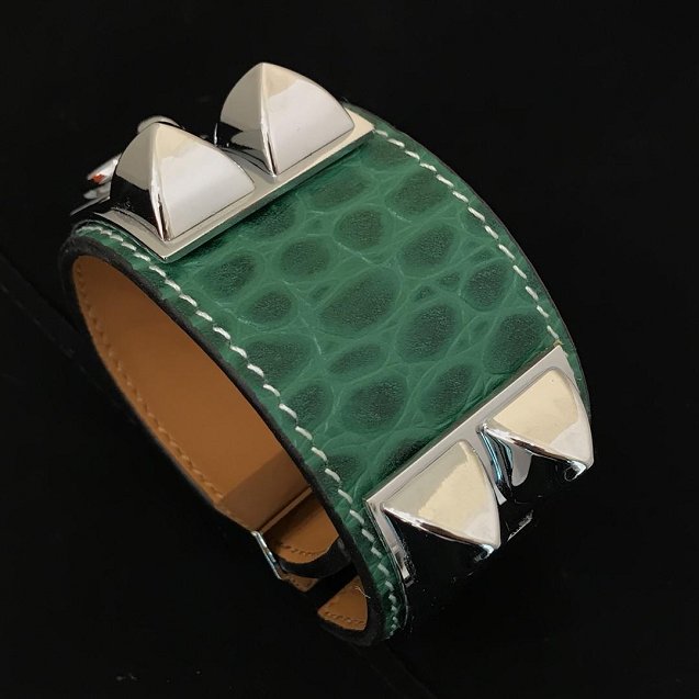 Herems crocodile leather CDC bracelet H109025 green