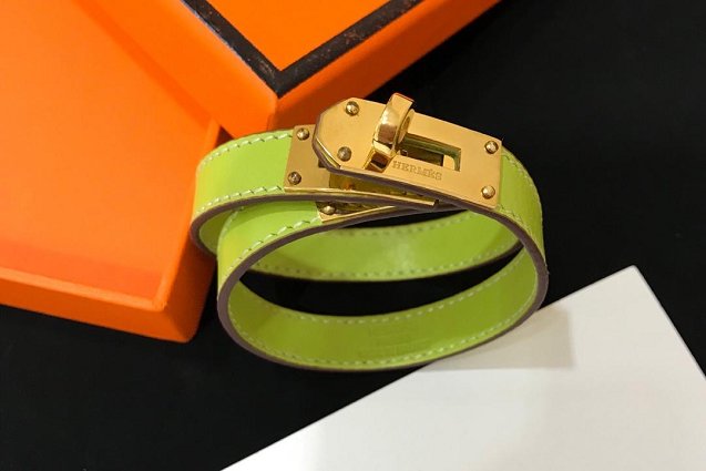 Hermes togo leather kelly double tour bracelet H064642 green