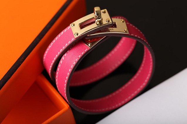 Hermes togo leather kelly double tour bracelet H064642 rose red