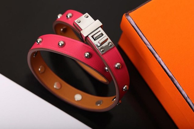 Hermes mini dog  double rour bracelet H071673 rose red
