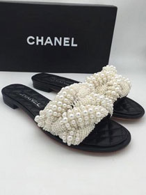 CC lambskin&pearls mules G34689 black&white