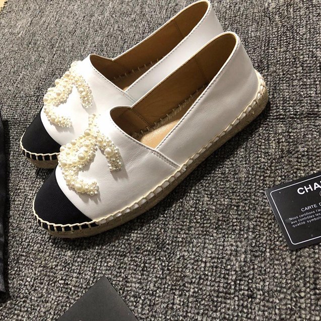  CC lambskin&pearl espadrilles G34431 white