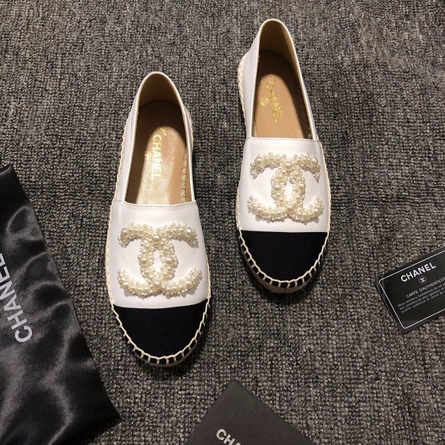  CC lambskin&pearl espadrilles G34431 white