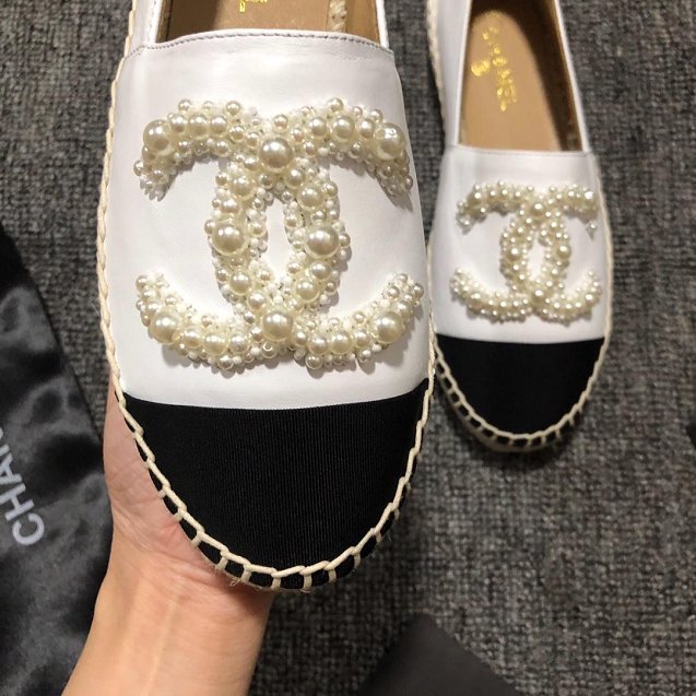  CC lambskin&pearl espadrilles G34431 white