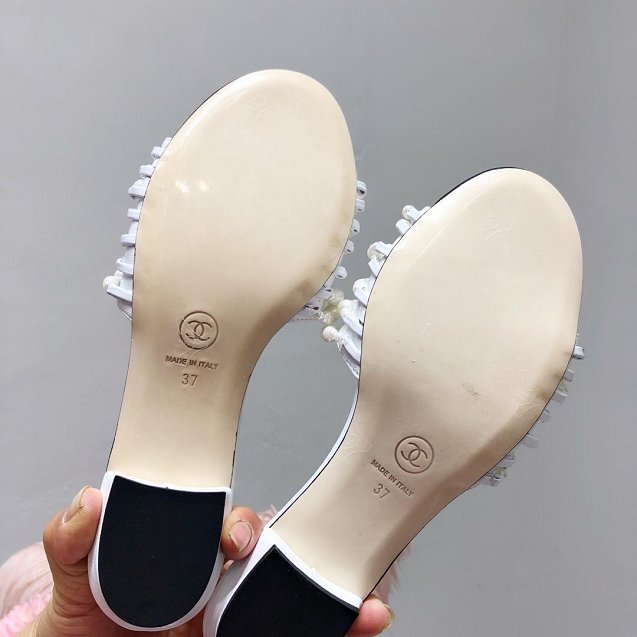 CC lambskin pearl mules G34684 white
