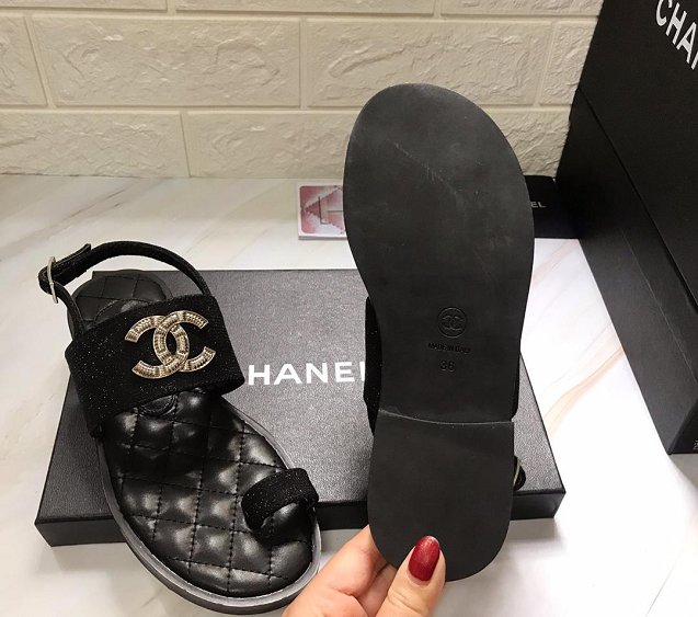 CC elastic&lambskin sandals G34625 black