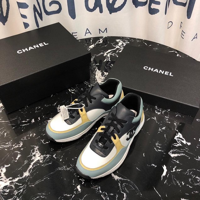 CC original calfskin sneakers G34362 white&light blue