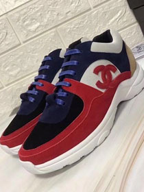 2019 CC suede calfskin sneakers G34361 red&navy blue