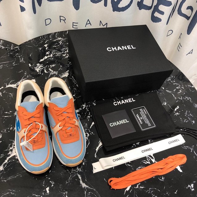 2019 CC suede calfskin sneakers G34362 orange&blue