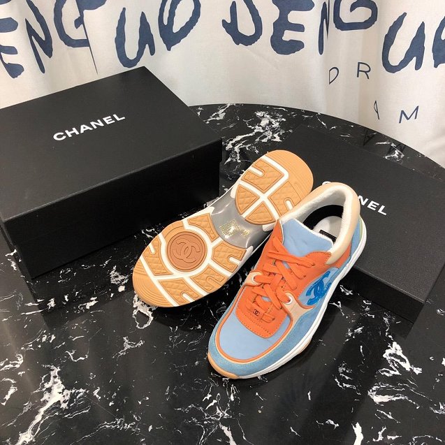2019 CC suede calfskin sneakers G34362 orange&blue