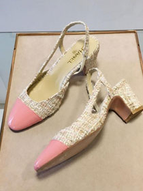 CC tweed slingbacks 55mm heel G31318 beige&pink