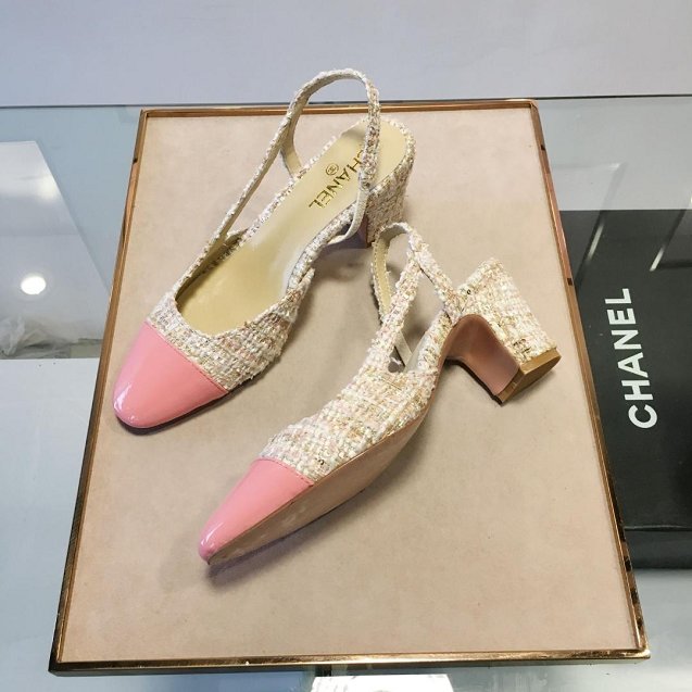 CC tweed slingbacks 55mm heel G31318 beige&pink