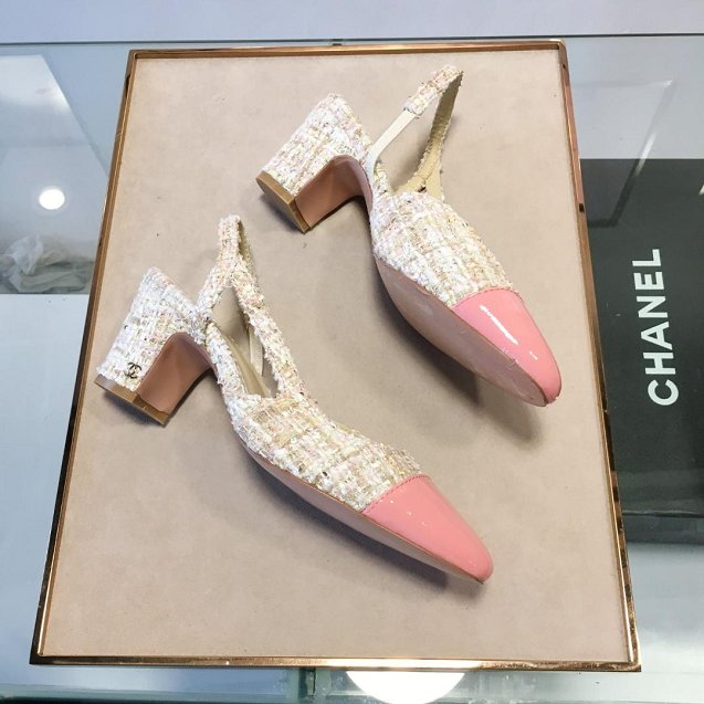 CC tweed slingbacks 55mm heel G31318 beige&pink