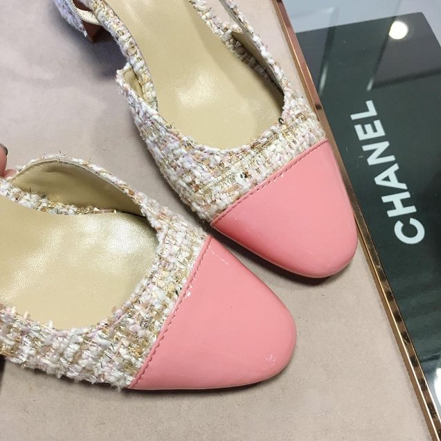 CC tweed slingbacks 55mm heel G31318 beige&pink