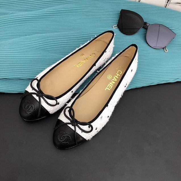 CC tweed&lambskin ballerinas G02819 white