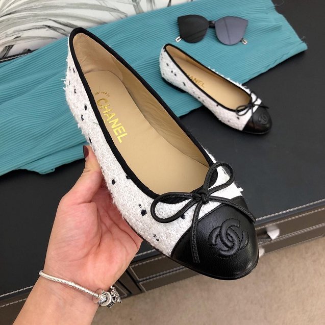 CC tweed&lambskin ballerinas G02819 white