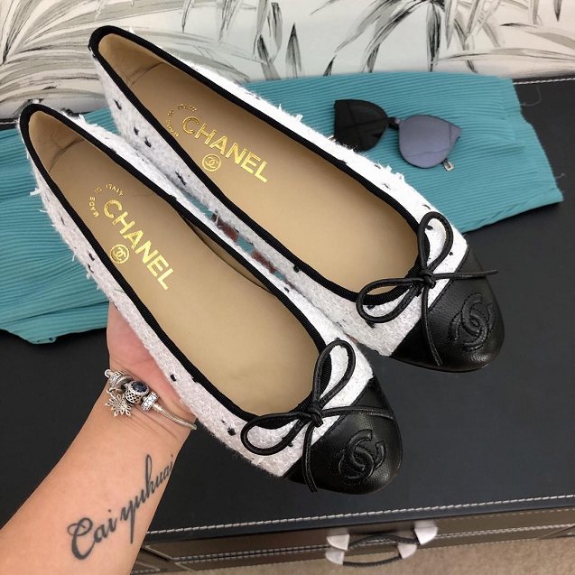 CC tweed&lambskin ballerinas G02819 white