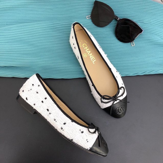 CC tweed&lambskin ballerinas G02819 white