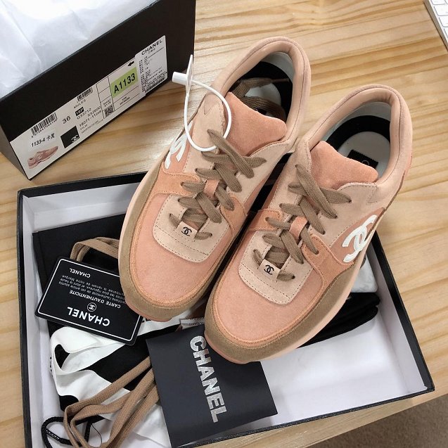 CC tweed&suede sneakers G34357 pink