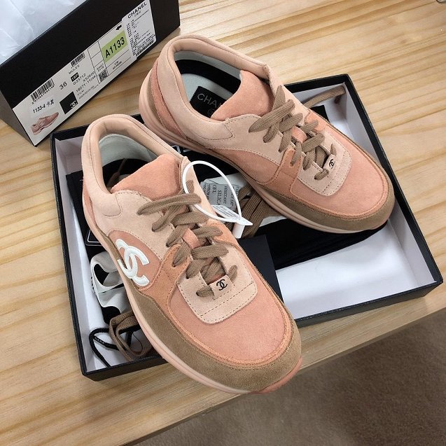 CC tweed&suede sneakers G34357 pink