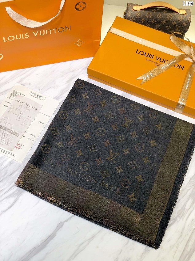 2020 louis vuitton top quality silk scarf L568 black&gold