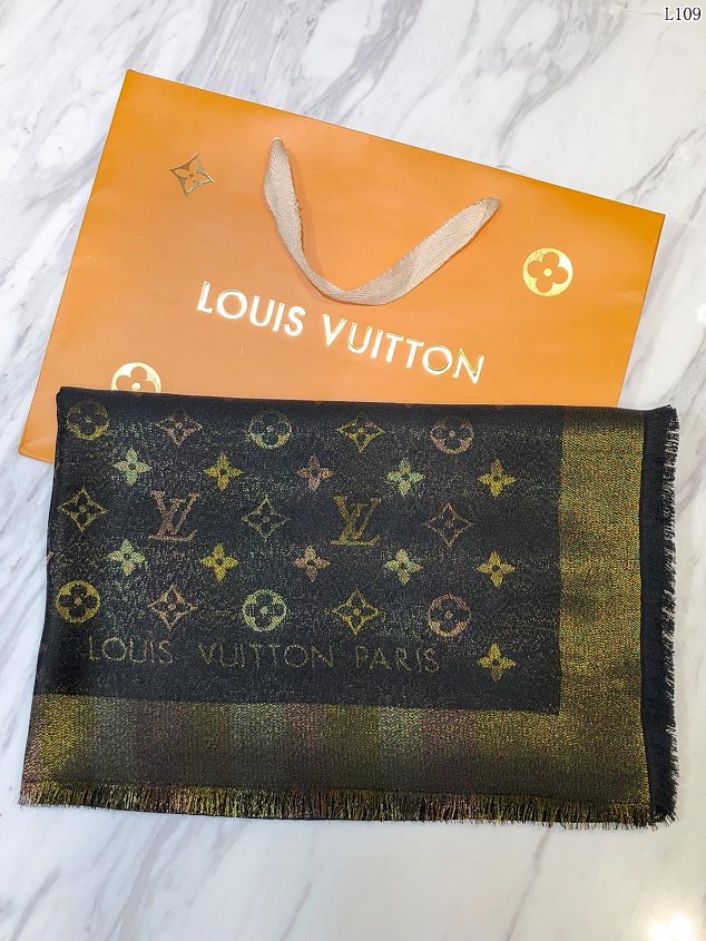 2020 louis vuitton top quality silk scarf L568 black&gold