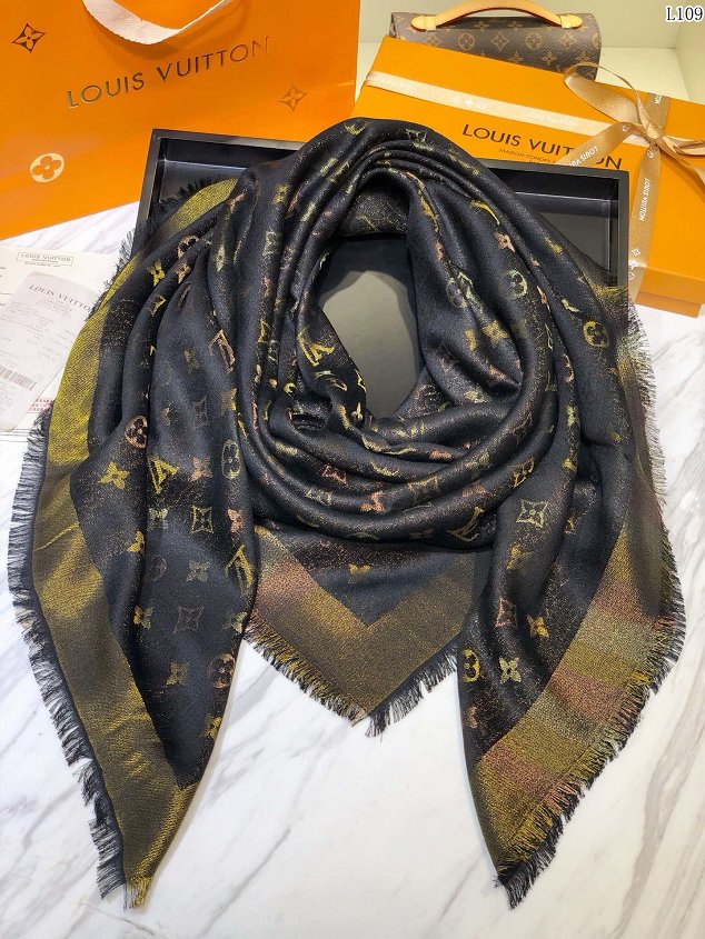 2020 louis vuitton top quality silk scarf L568 black&gold
